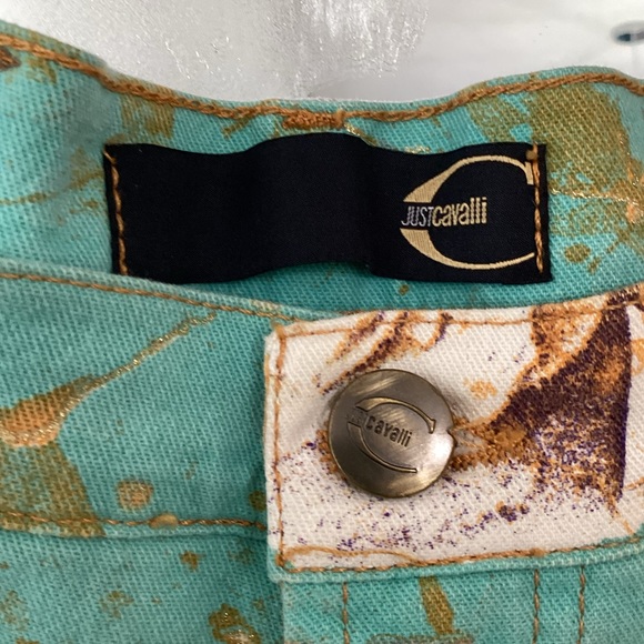 Just Cavilli Sz 32 flower print splatter & glitter detail jeans - Picture 2 of 5